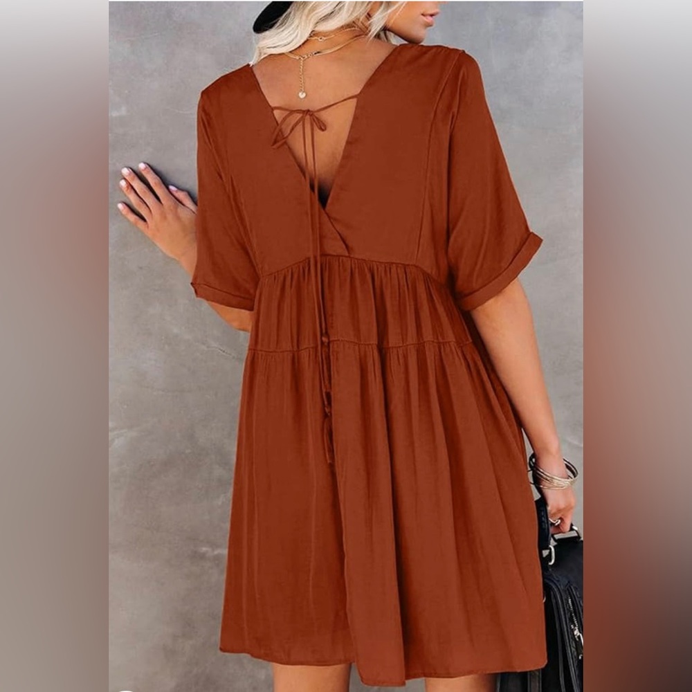 Rust Colored Babydoll Dress - Picture 2 of 3